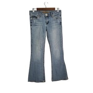 Dollhouse Womens Blue Low Rise Bootcut Jeans Embroidered Back Pockets 9x32 Y2K